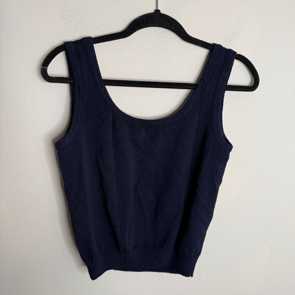 St. John Basics Womens Medium Navy Blue Vintage Santana Knit Scoop Neck Tank Top - Picture 4 of 6